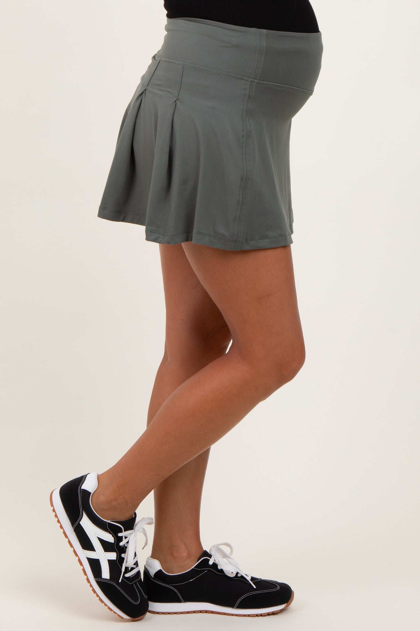 Olive Back Pleat Maternity Skort