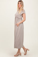Taupe Ruffle Trim Maxi Dress