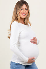 Ivory Ribbed Scoop Neck Long Sleeve Maternity Top