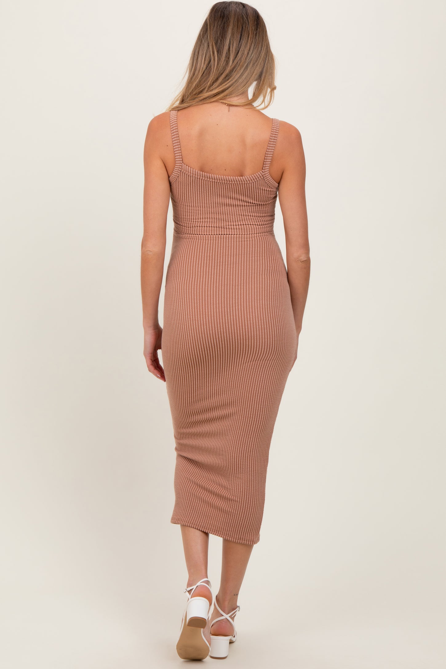 Taupe Ribbed Cami Maternity Midi Dress