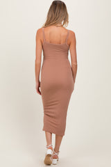Taupe Ribbed Cami Maternity Midi Dress