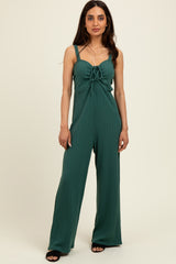 Forest Green Ribbed Cinched Front Jumpsuit