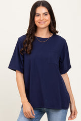 Navy Oversized Pocket Front Short Sleeve Top