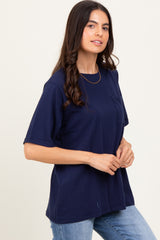 Navy Oversized Pocket Front Short Sleeve Top
