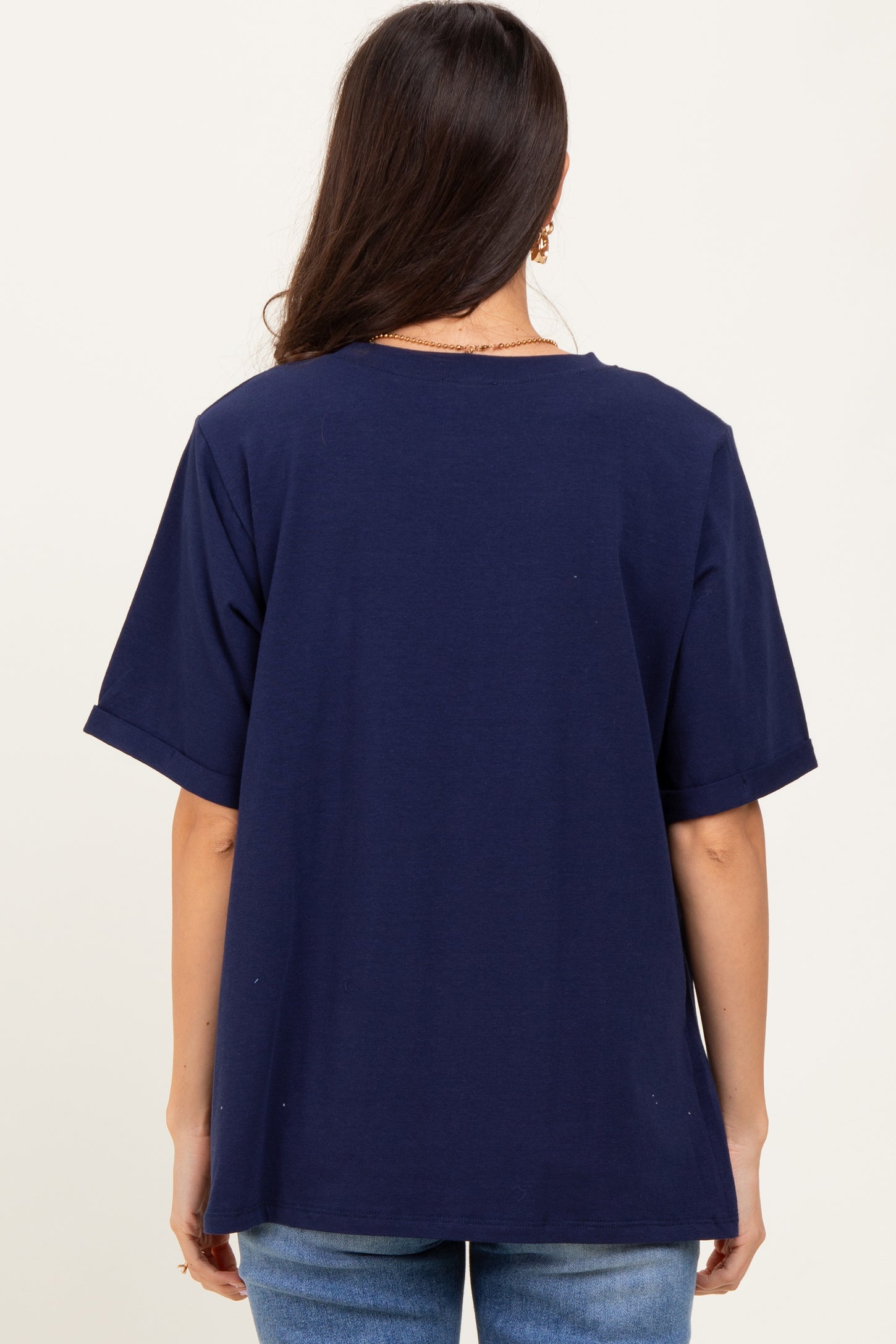 Navy Oversized Pocket Front Short Sleeve Top