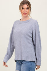Heather Grey Brushed Ribbed Knit Pullover