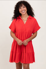 Coral Tiered Linen Dress