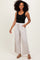 Cream Striped Drawstring Linen Blend Wide Leg Pants