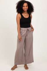 Mocha Striped Drawstring Linen Blend Wide Leg Pants