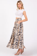 Cream Watercolor Floral Tiered Midi Skirt