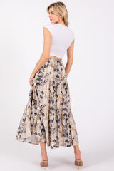 Cream Watercolor Floral Tiered Midi Skirt