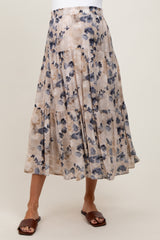 Cream Watercolor Floral Tiered Maternity Midi Skirt