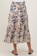 Cream Watercolor Floral Tiered Maternity Midi Skirt