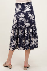 Navy Floral Smocked Waist Maternity Midi Skirt