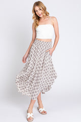 Grey Damask Print Smocked Waistband Midi Skirt