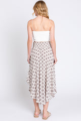 Grey Damask Print Smocked Waistband Midi Skirt