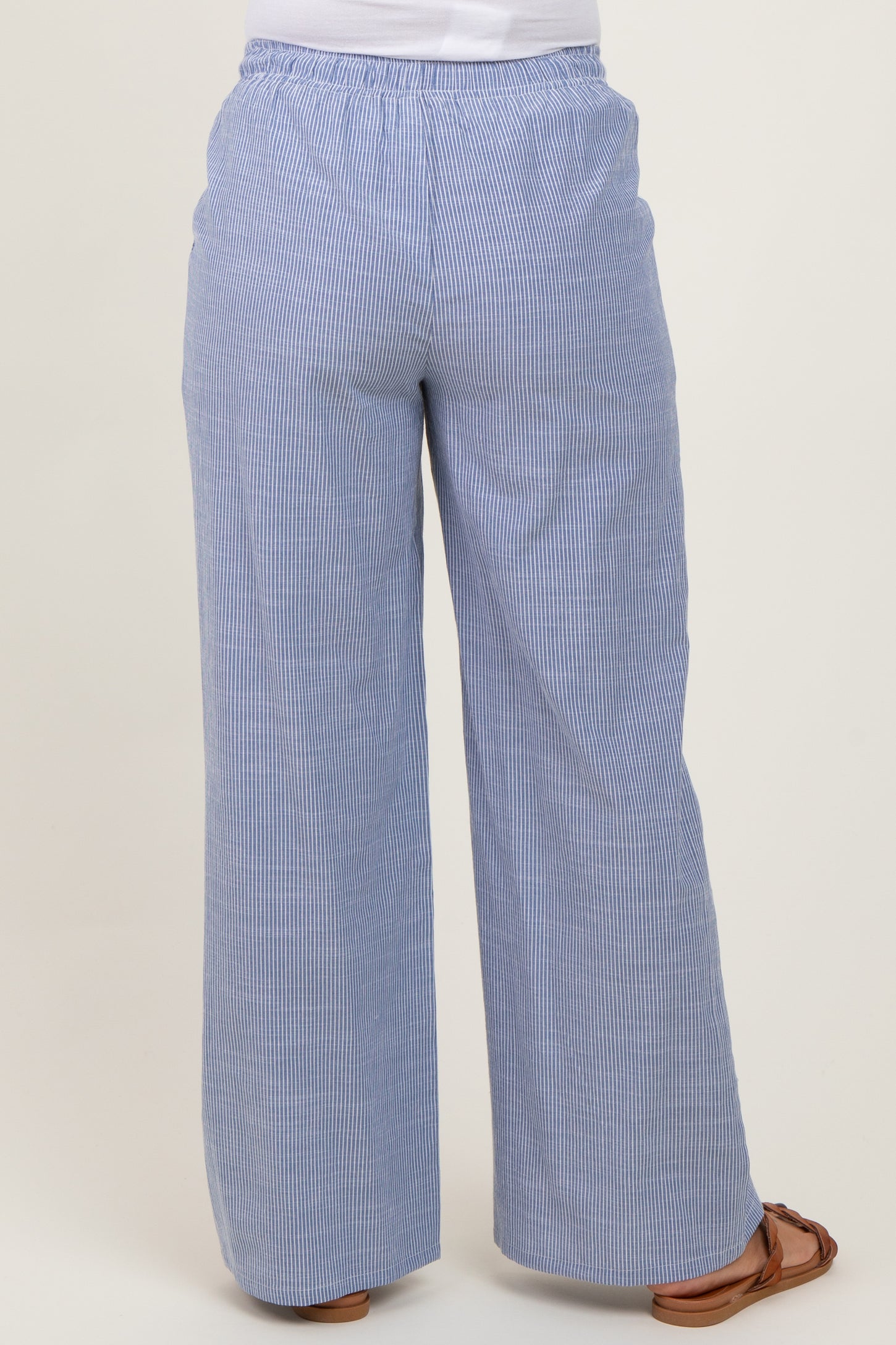 Blue Striped Drawstring Wide Leg Maternity Pants