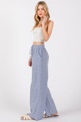 Blue Striped Drawstring Wide Leg Pants