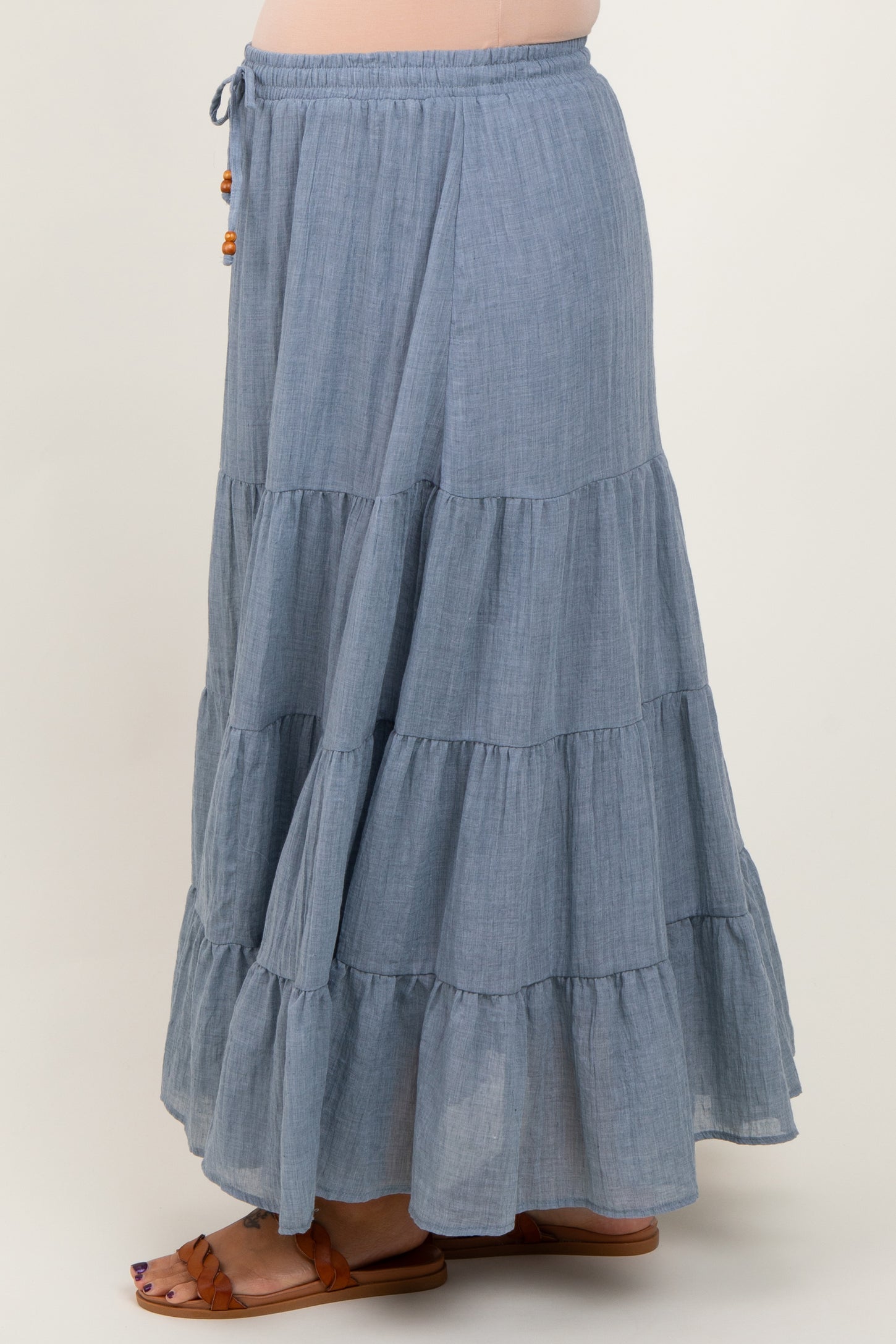 Blue Drawstring Tiered Maternity Maxi Skirt