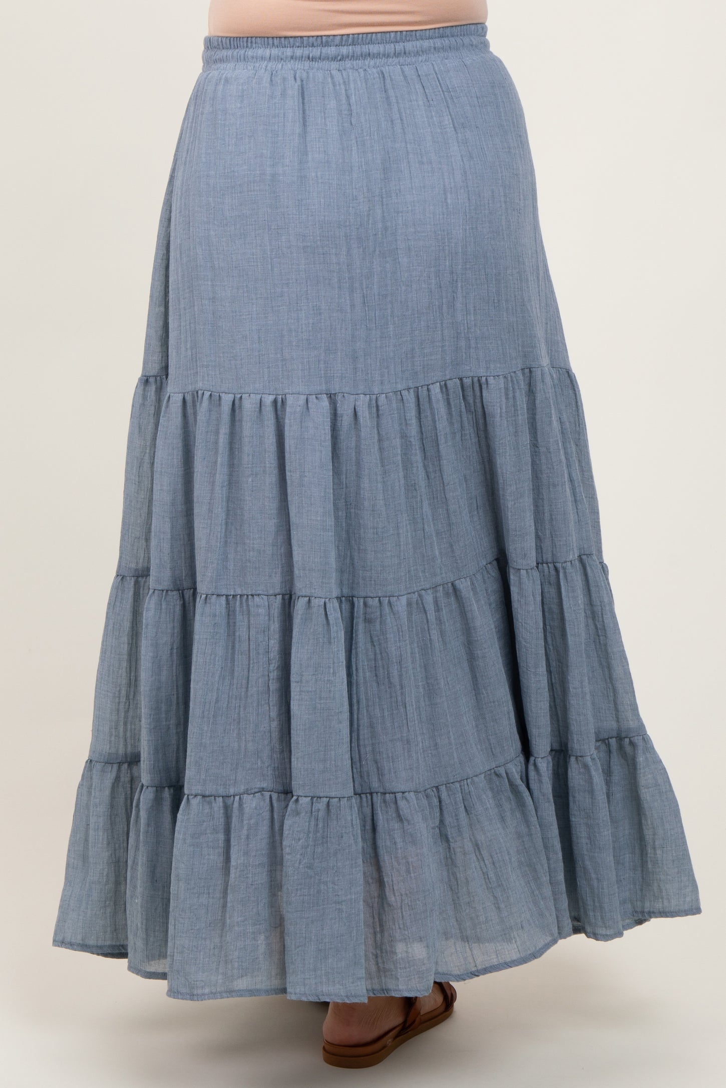 Blue Drawstring Tiered Maternity Maxi Skirt