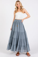 Blue Drawstring Tiered Maternity Maxi Skirt