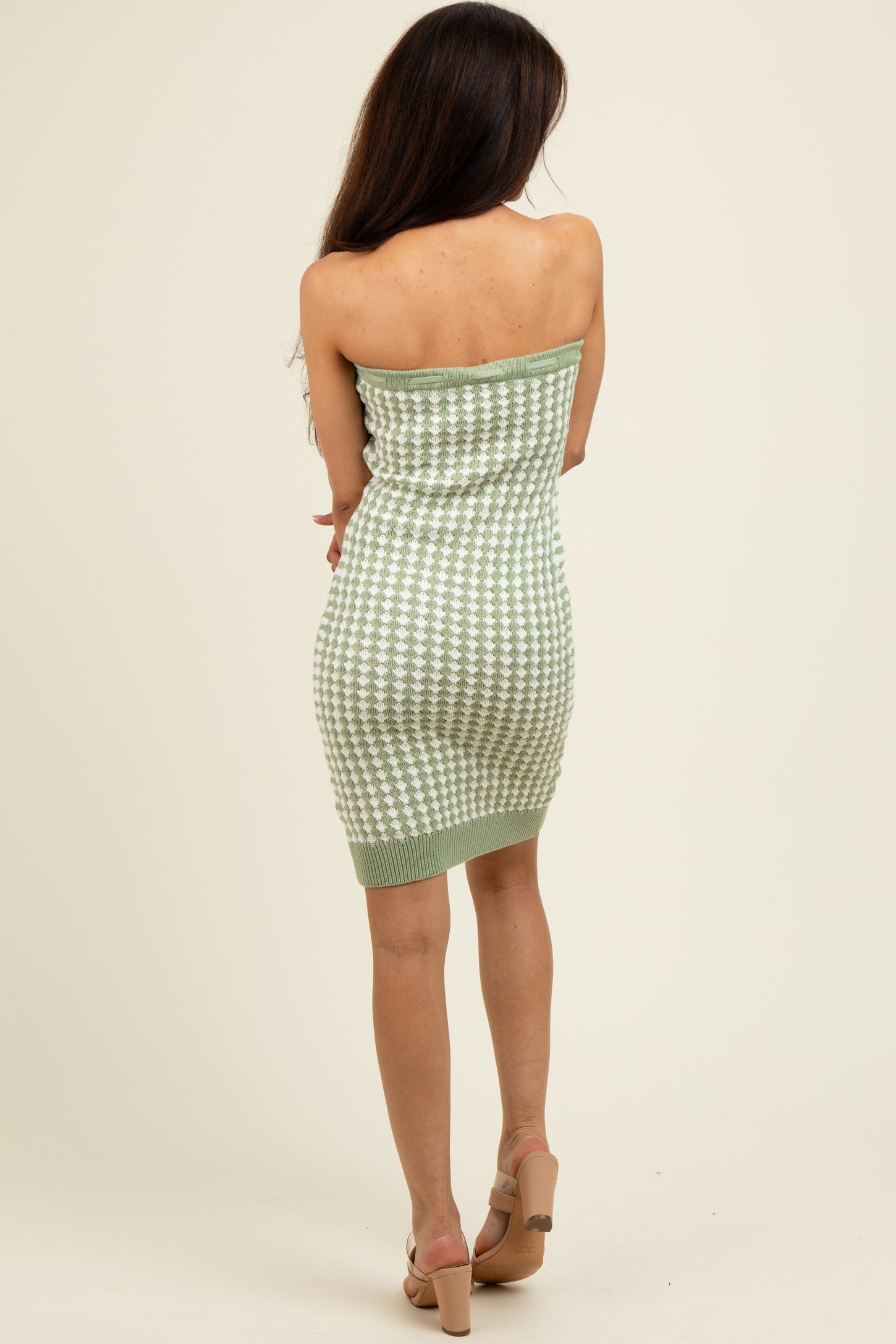 Sage Soft Color Mixed Sweater Tube Dress