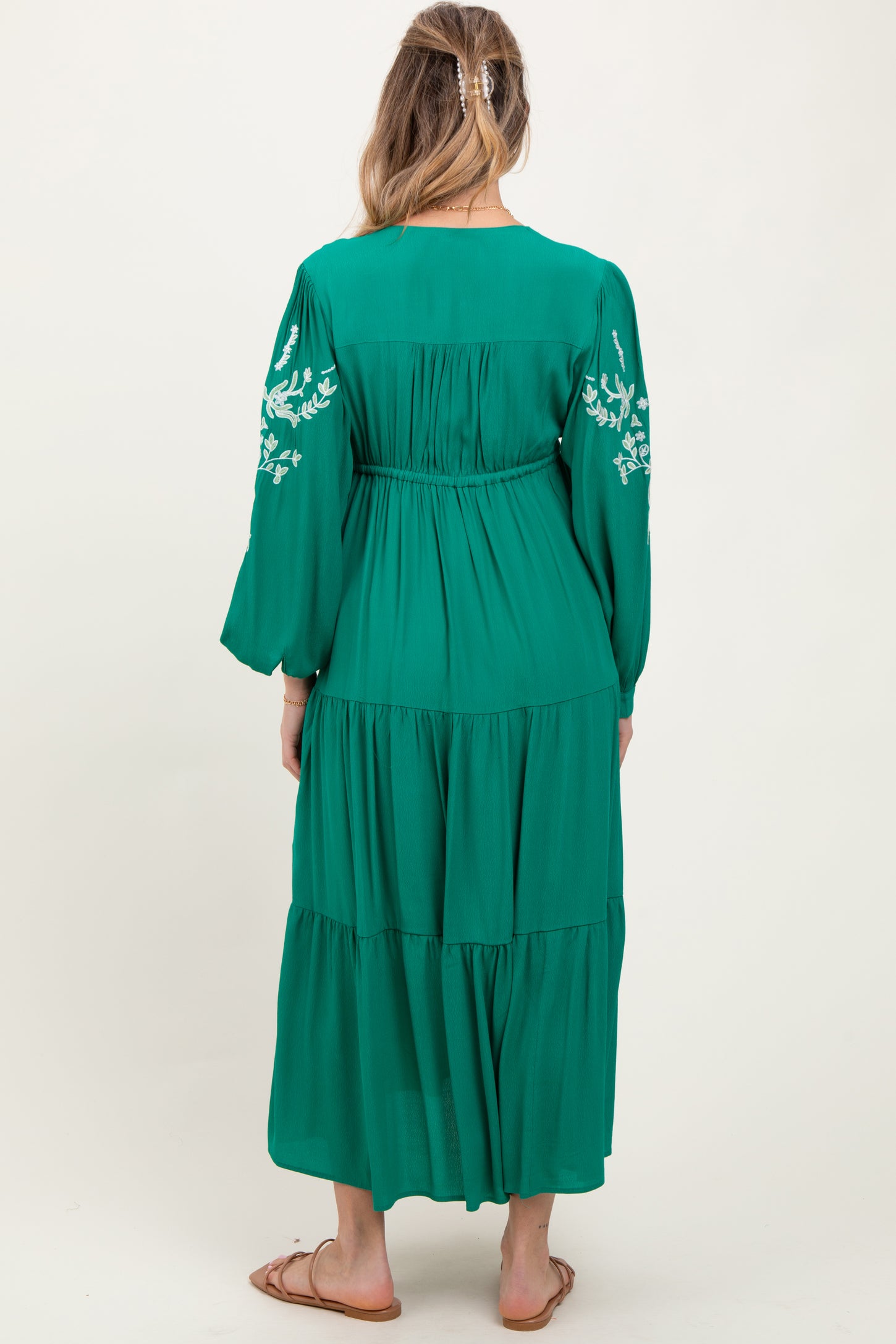 Jade Embroidered Long Sleeve Maternity Maxi Dress