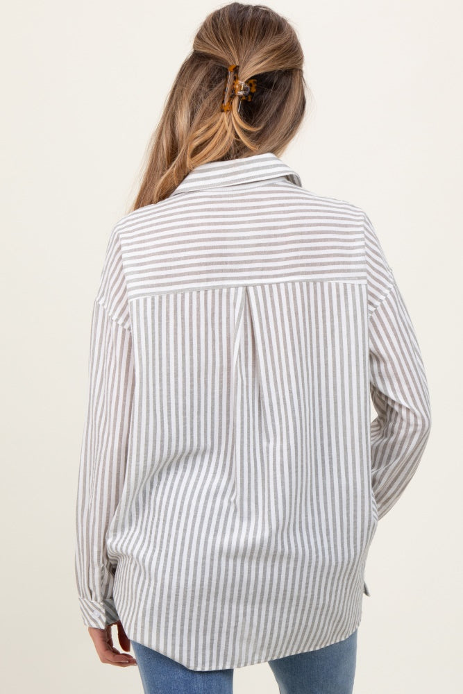 Olive Striped Double Pocket Maternity Button Down Top