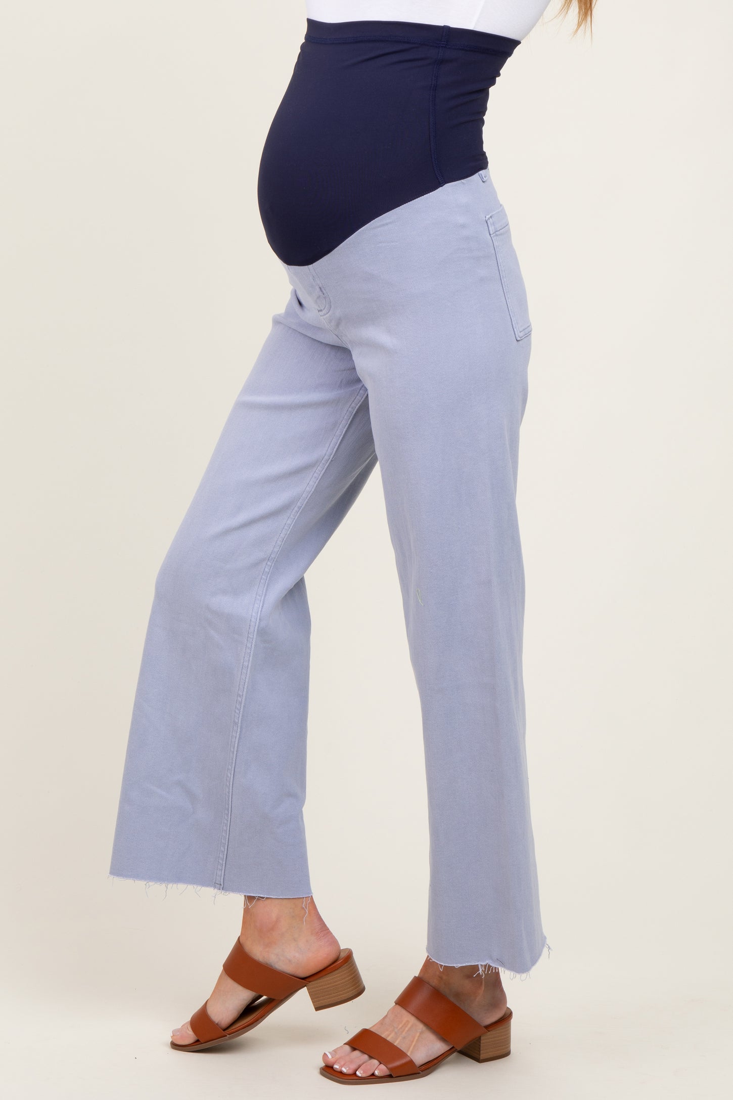 Periwinkle Blue Cropped Raw Hem Wide Leg Maternity Jeans