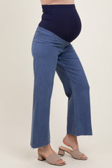 Blue Raw Hem Wide Leg Maternity Jeans