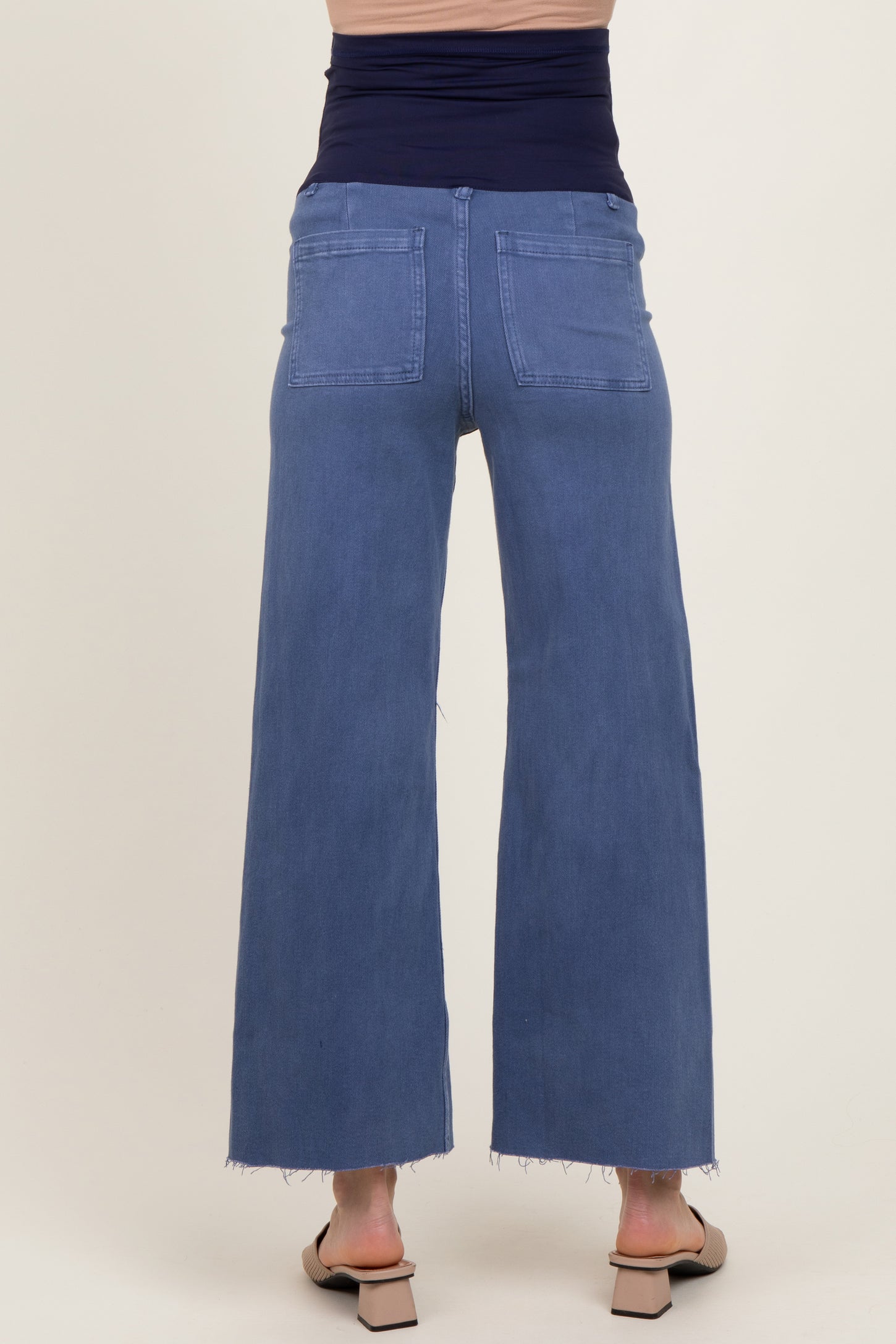 Blue Raw Hem Wide Leg Maternity Jeans