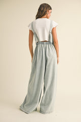 Light Blue Wide Leg Denim Jumpsuit