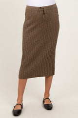 Mocha Ribbed Knit Drawstring Maternity Midi Skirt