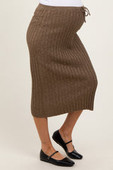 Mocha Ribbed Knit Drawstring Maternity Midi Skirt