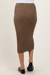 Mocha Ribbed Knit Drawstring Maternity Midi Skirt