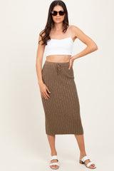 Mocha Ribbed Knit Drawstring Maternity Midi Skirt