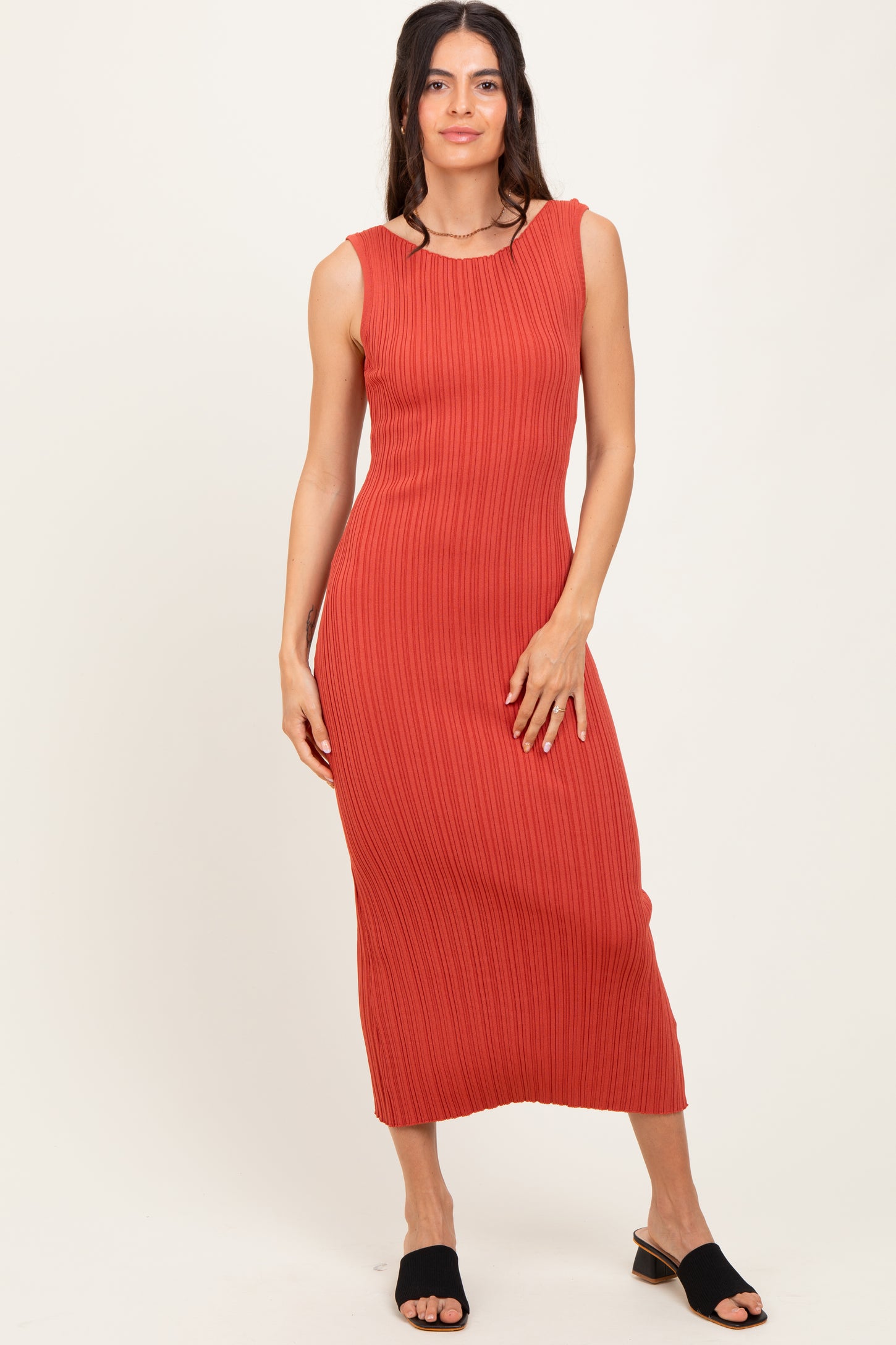 Coral Sleeveless Ribbed Maternity Maxi Dress