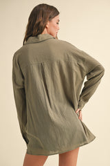 Olive Cotton Gauze Oversized Button Down Shirt