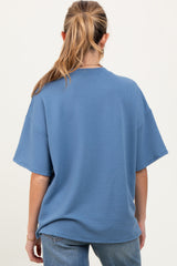 Blue Ribbed Short Sleeve Maternity Top