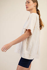 Beige Oversized Raw Hem Short Sleeve Tee