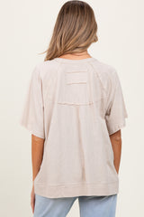 Beige Oversized Raw Hem Short Sleeve Maternity Tee