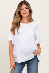 White Oversized Raw Hem Short Sleeve Maternity Tee