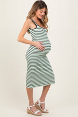 Mint Striped Knit Square Neck Maternity Midi Dress