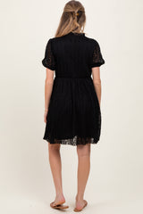 Black Ruffle V Neck Ribbon Bow Pleated Lace Lined Maternity Dress