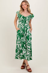 Green Cream Smocked Top Midi Dress
