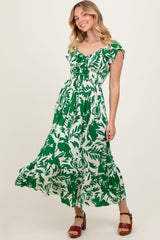 Green Cream Smocked Top Maternity Midi Dress