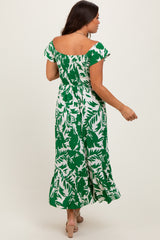 Green Cream Smocked Top Maternity Midi Dress