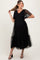 Black Dotted Tulle Smocked Maternity Midi Dress