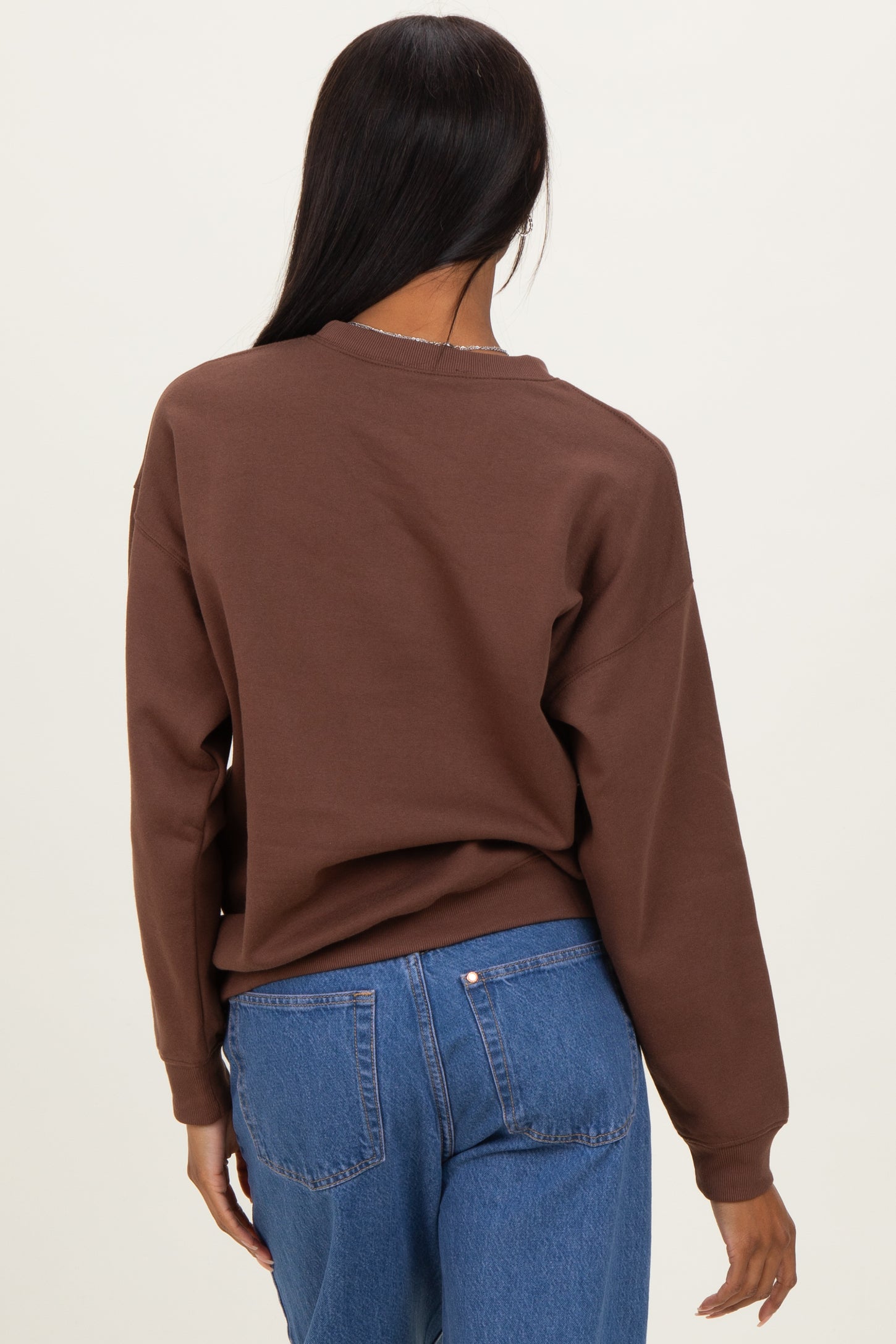 Brown Basic Fleece Crewneck Sweatshirt