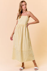 Yellow Striped Sleeveless Maternity Maxi Dress
